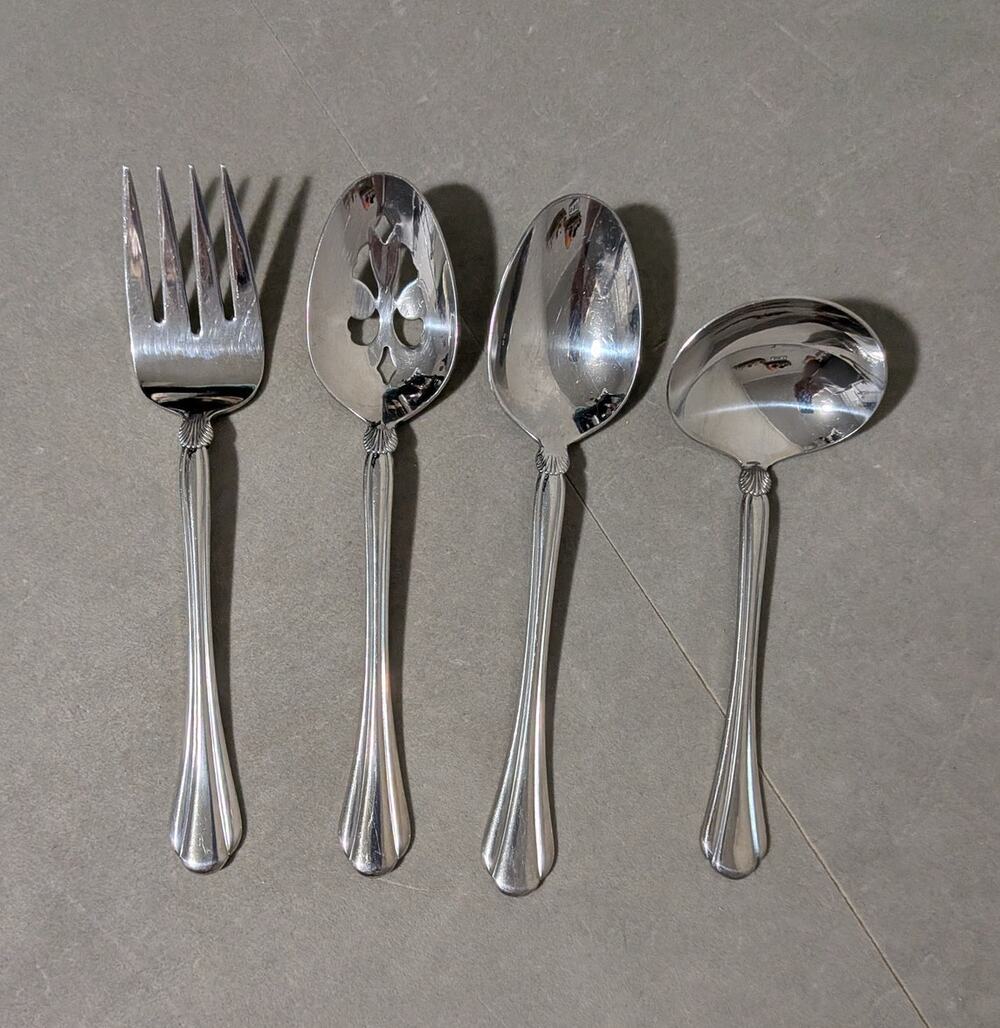 Pfaltzgraff Artesia Stainless 18/8 Hostess Serving Set 4 Pcs Spoons Fork Ladle